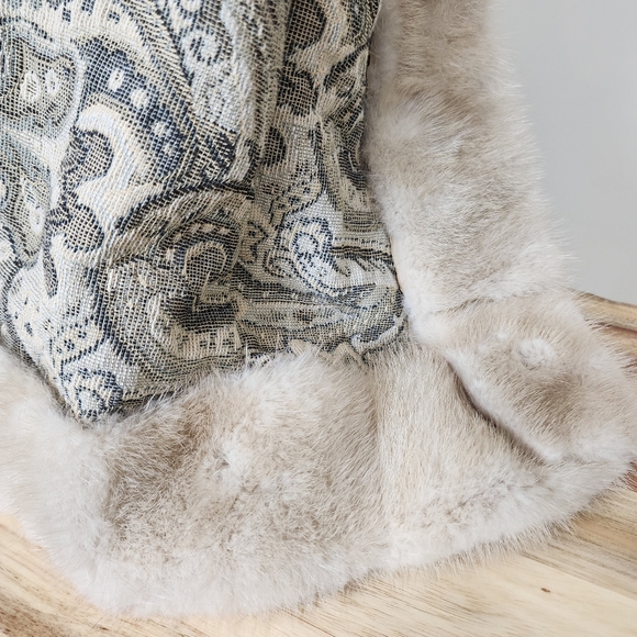 Vintage 24" Ceramic Father Christmas on Wooden Base Tapestry Fur Trim Coat Santa - Picture 7 of 9